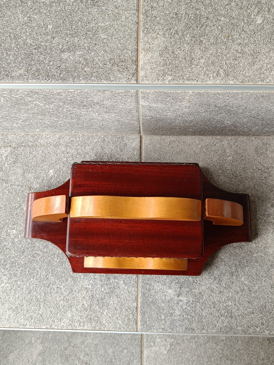 Image 1 of Scatola in legno in stile Art Déco con inserto in vetro, porta caramelle o portagioie di metà secolo.