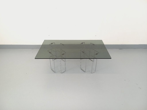 Vintage Space Age rectangular coffee table in smoked glass and chrome metal from the 1970s