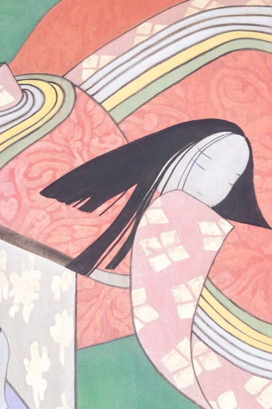 Image 1 of Painted Canvas Representing Japanese Dancers. Contemporary.