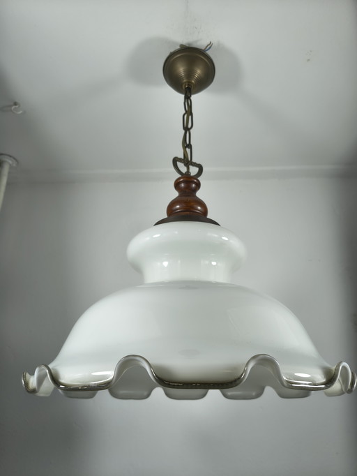 Antique pendant lamp with white opal glass – hand-blown shade, ca. 1920–1940