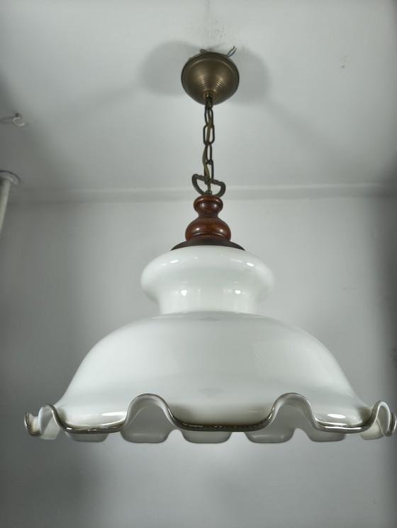 Image 1 of Antique pendant lamp with white opal glass – hand-blown shade, ca. 1920–1940