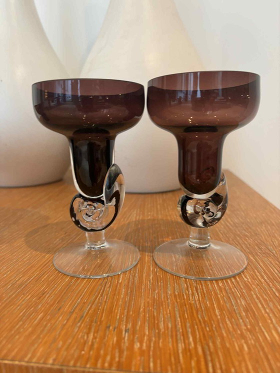 Image 1 of Portacandele vintage in vetro bordeaux: decorazioni da tavola fatte a mano in Francia