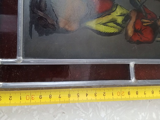 Image 1 of Antiek Glas in Lood Slagers Slachthuis Koeien