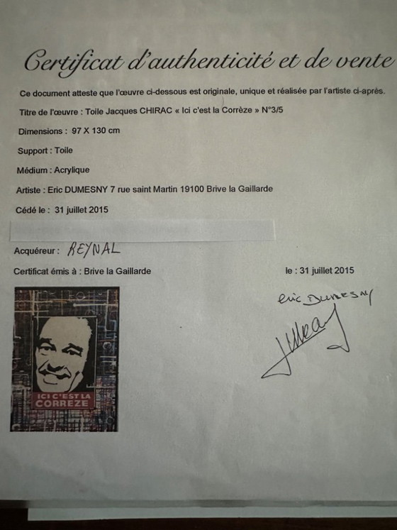 QUADRO Jacques CHIRAC – Eric Dumesny, Arte, Legno, Tela (photo 4 of 5)