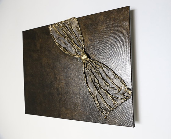 Image 1 of Modern, figurative wall art in black and gold. Unique piece!