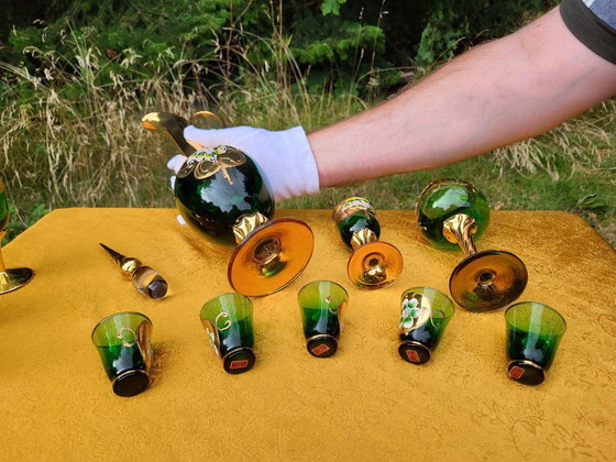 Vintage Murano Handmade Decanter Set | Venetian Glass Decanter Liquor Set, Glass & Decanter, Gold (photo 5 of 10)