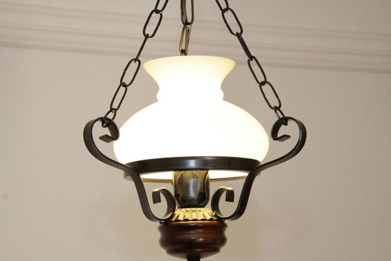 Image 1 of Deckenlampe Hängelampe Petroleum Glasschirm 54-64cm Vintage