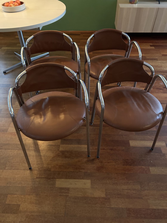 Image 1 of Eetkamer stoelen leren 1975