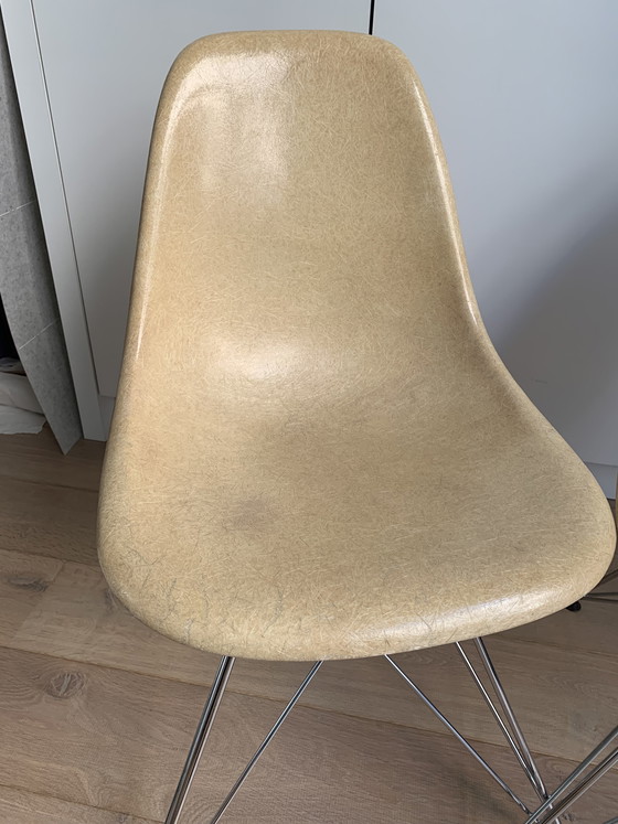 Image 1 of 2 sedie laterali vintage Eames Miller DSR in fibra di vetro color pergamena
