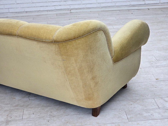 1960s, Danish 3-seater sofa, light green furniture velour., 3-5 seaters, Velvet, Wood, Vintage (photo 7 of 15)