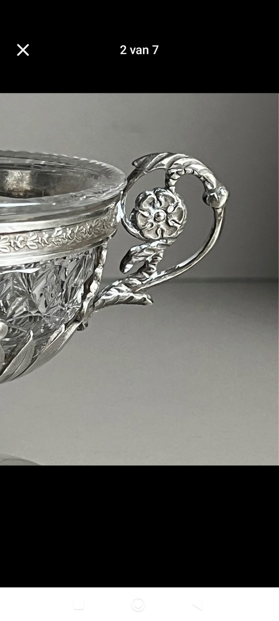Copa antigua de plata (833) para sal/azúcar con cristal - Países Bajos, 1920 (Impecable) (photo 14 of 15)