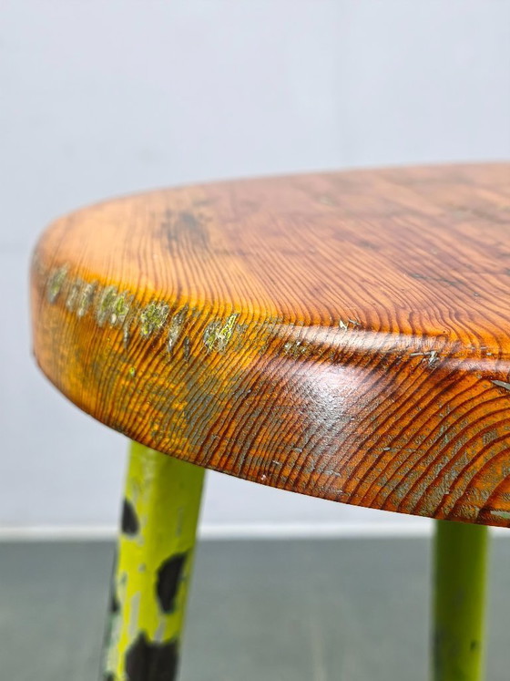 Image 1 of Industrial Metal and Wood Stool, Czechoslovakia, 1940s