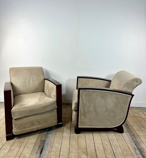 Fauteuils (la paire) époque Art déco en palissandre et suédine
