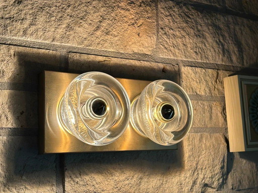 Double lampe de l'ère spatiale en laiton avec calice en verre - Cosack Leuchte Allemagne - 1 de 1