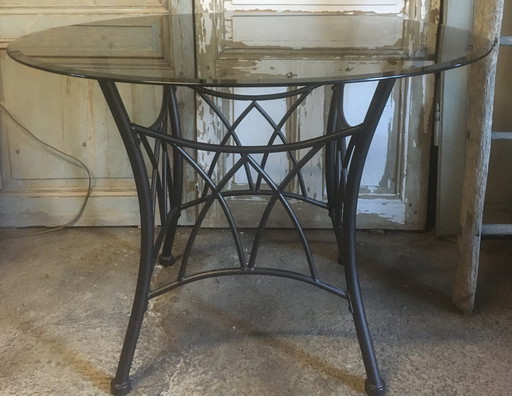 Round Table With Metal And Glass Legs Smoke