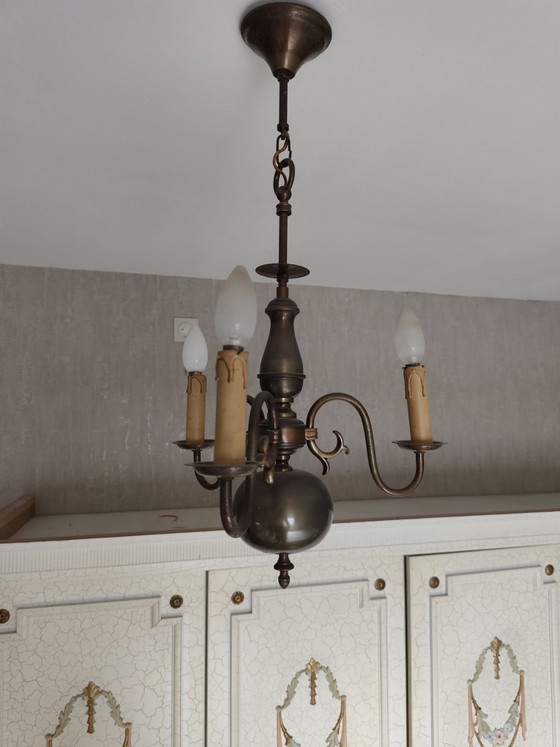 Vintage 3-arm Chandelier – Plastic, Brass (photo 2 of 8)