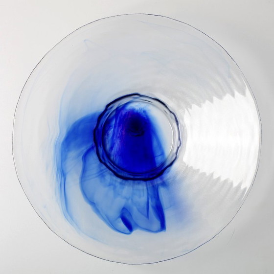 Image 1 of Vintage Bormioli Rocco Glass Bowl / Blue Swirl Mid-Century Platter