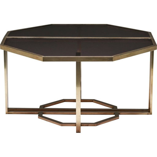 Pair of vintage glass and brass console tables by Maison Jansen, 1970s