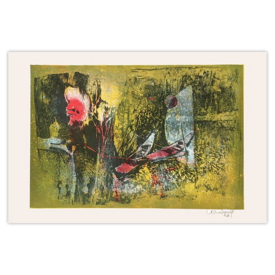 Dang Lebadang Lithographie Signée Paysage Du Vietnam - Barque Au Clair De Lune 197 (photo 4 of 5)