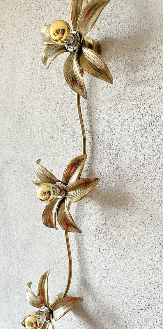 Lampada a fiore vintage Willy Daro, Applique, Metallo, Dorato (foto 2 di 10)