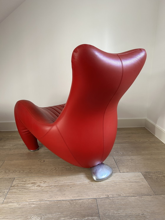 Image 1 of Leolux Balou Armchair Red Leather + Hocker