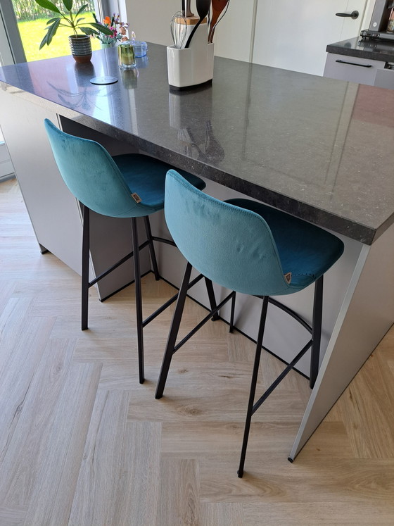 Dutch Bone Velvet Barstools Blue (3) – Metal (photo 9 of 10)