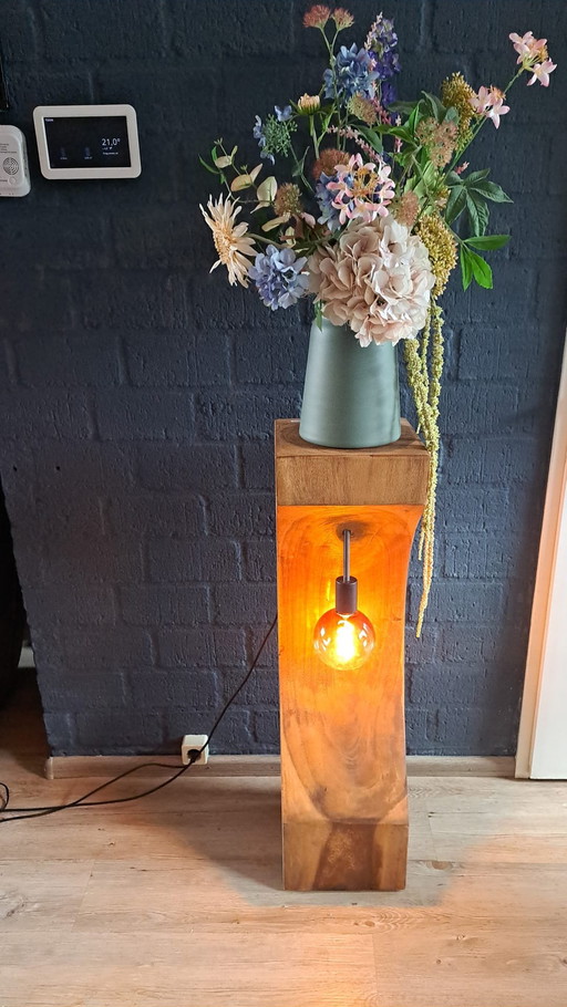 Wunderschöne Suar-Holz-Pflanzensäule, Lampe