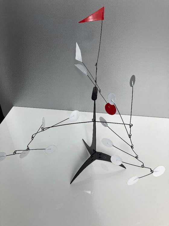Image 1 of Red Flag and 12 White Discs Mobile Sculpture