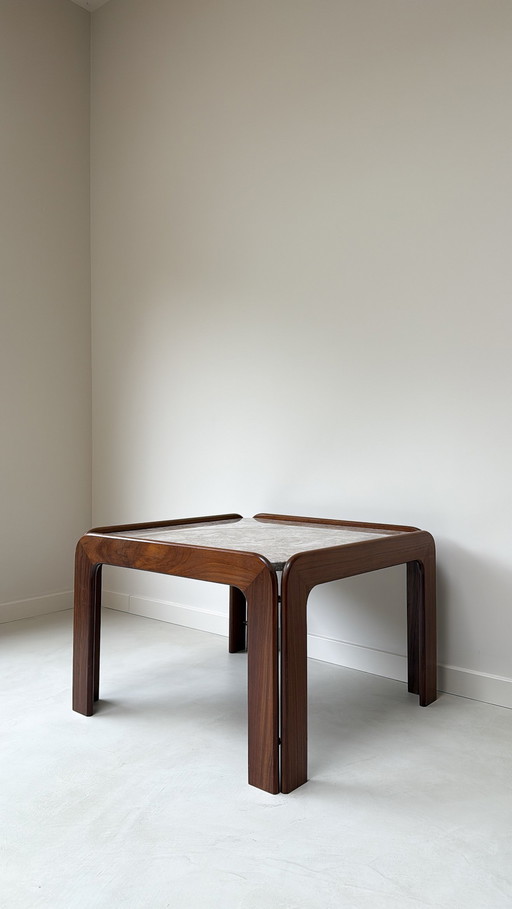 Vintage Houten Salontafel Met Marmer Blad