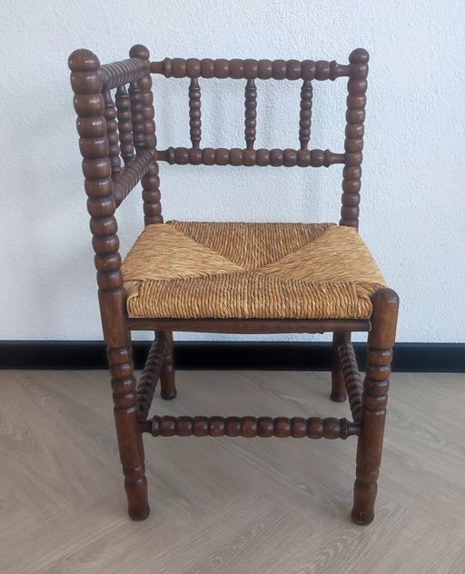 Oak Bobbin corner chair stool rush