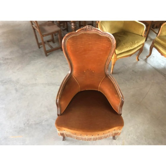Image 1 of Fauteuil en noyer recouvert de velours Dralon, fin du XXe siècle