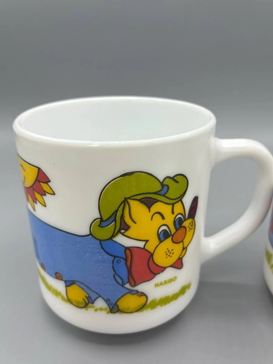 Paar Arcopal-Becher – Haribo-Maskottchen-Hund-Design – Opalglas – 80er Jahre – Geschirr, Retro (photo 3 of 6)