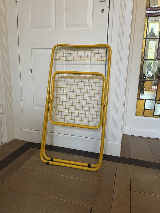 Image 1 of 3x Vintage folding chair by Niels Gammelgaard, two shades of blue and yellow