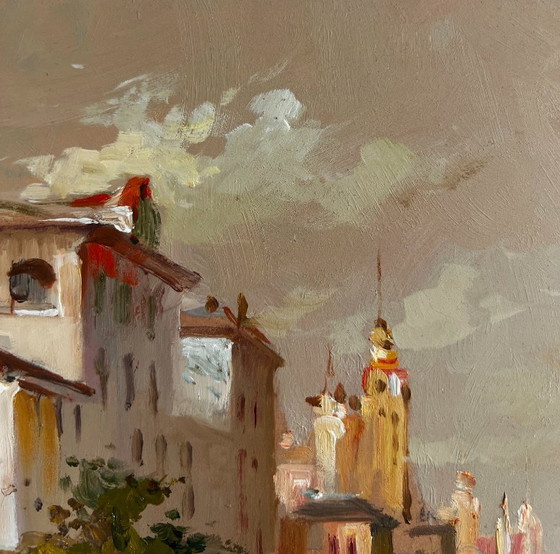 Image 1 of Original Oil Painting Evening City Landscape Romantic evening in Venice