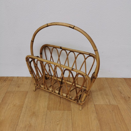 Vintage Boho Rattan Zeitungsständer Zeitschriftenständer