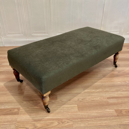 Kaki en eiken design bank uit 1950 op wielen.