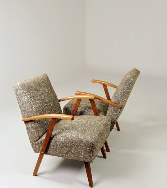 Image 1 of Poltrona lounge vintage con rivestimento a fantasia verde, restaurata, anni '70.
