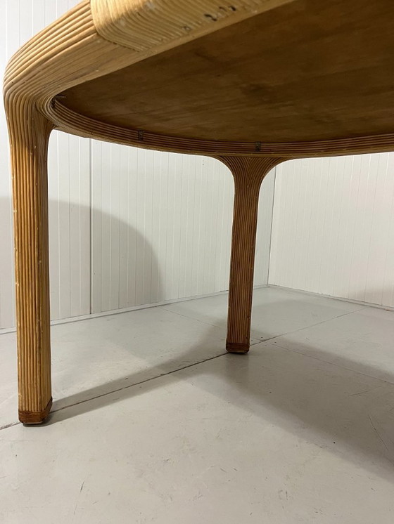 Image 1 of Vivai del Sud rattan and travertine dining table, Italy, 1960s