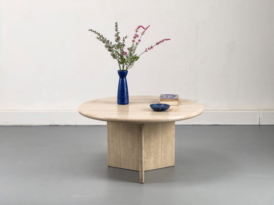 Image 1 of Tavolino da caffè circolare in travertino vintage, anni '70
