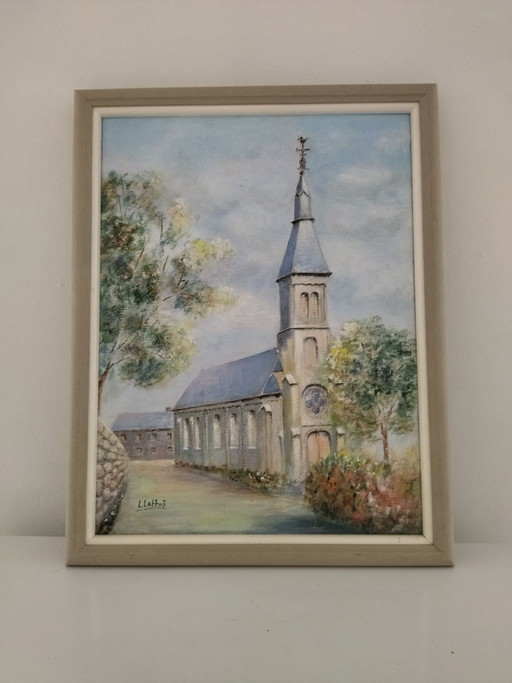 Painting, classic, rural landscape, church