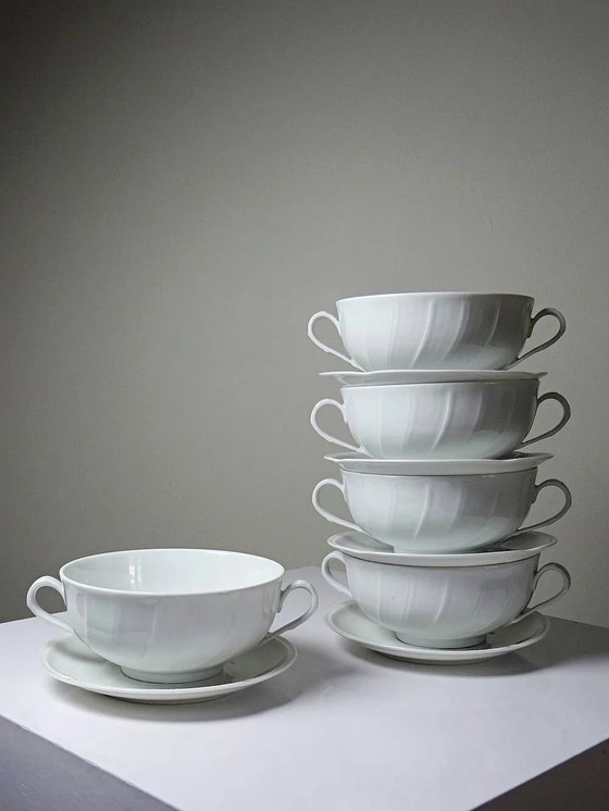 5 Tassen mit zwei Henkeln, Limoges Porzellan Bernardaud "Palm" – Geschirr, Vintage (photo 4 of 13)
