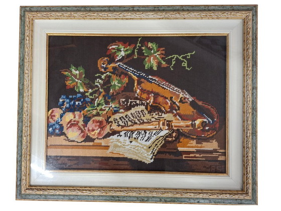 Image 1 of Paire de tableaux vintage des années 1980 – Broderie artisanale en laine