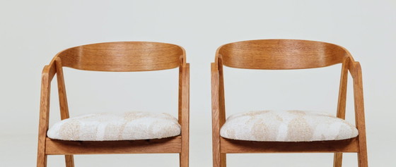 Image 1 of Scandinavian dining chairs set of 6 rustic oak wood safari beige 