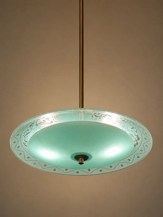 Image 1 of Italian pendant lamp in turquoise - Pietro Chiesa for Fontana Arte