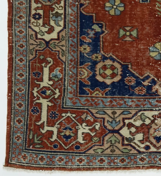 Tappeto turco vintage Oushak 218 × 131 cm – Tappeto in lana con medaglione color terracotta – Tappeti, Wool (photo 4 of 10)