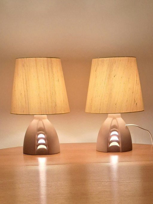 🟡 2 Ceramic Table Lamps by Lichtamik – Mid-Century Inspired – Set