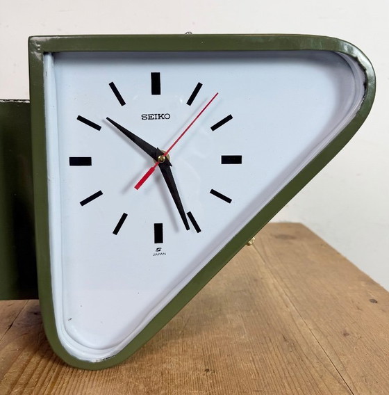 Image 1 of Horloge murale double face Seiko Ships verte vintage, années 1970