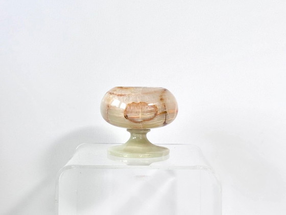 Bonbonnière Vintage en Onyx avec Couvercle, Pierre Naturelle, Bols, Beige (photo 3 sur 8)