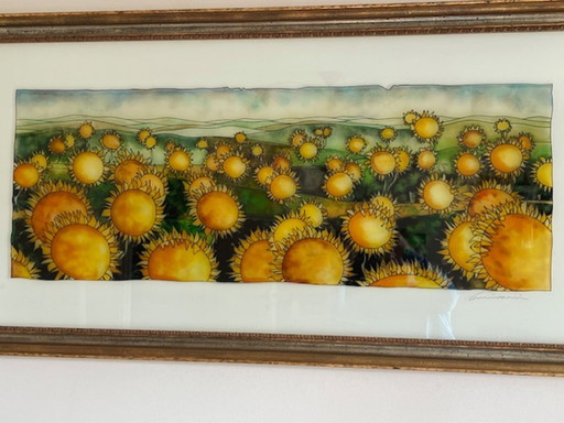 Einzigartige Glasmalerei Cruciani: Sonnenblumen 160x80