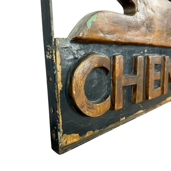 Image 1 of Vintage apothekers uithangbord – drogisterij bord met vijzel en stamper